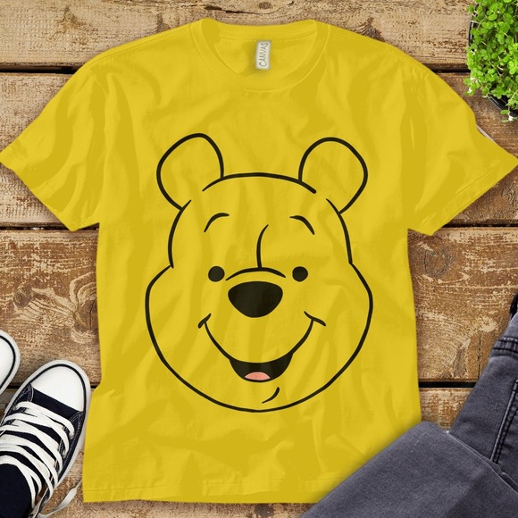 Disney Winnie The Pooh Pooh Large Face Yellow Smiling Face Unisex Tee T-shirt - Picture 1 of 2